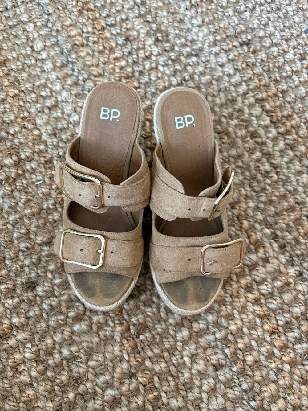 bp Tan Suede Espadrille Platform Wedge Sandals